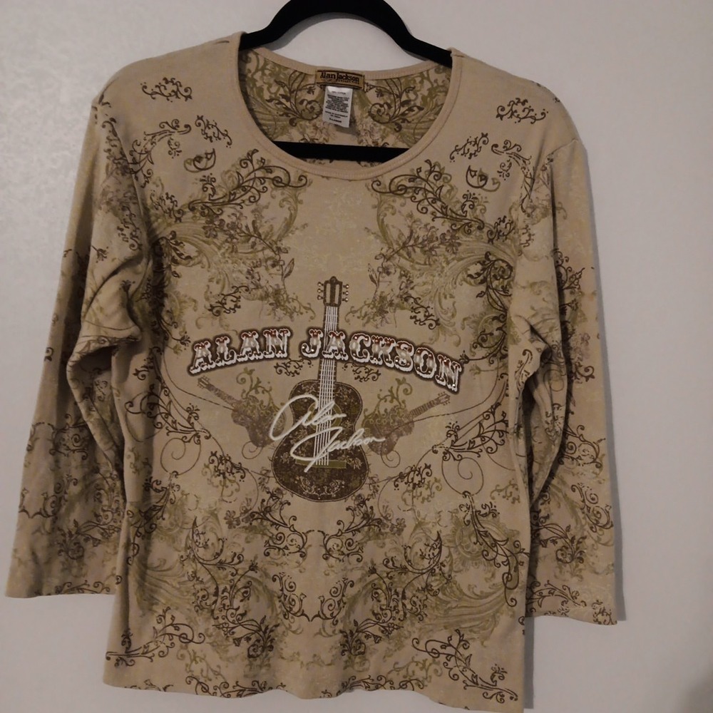 Allen Jackson Collection Top Women's Sz. XL Tan/Brown 3/4‎ Sleeve Embellished